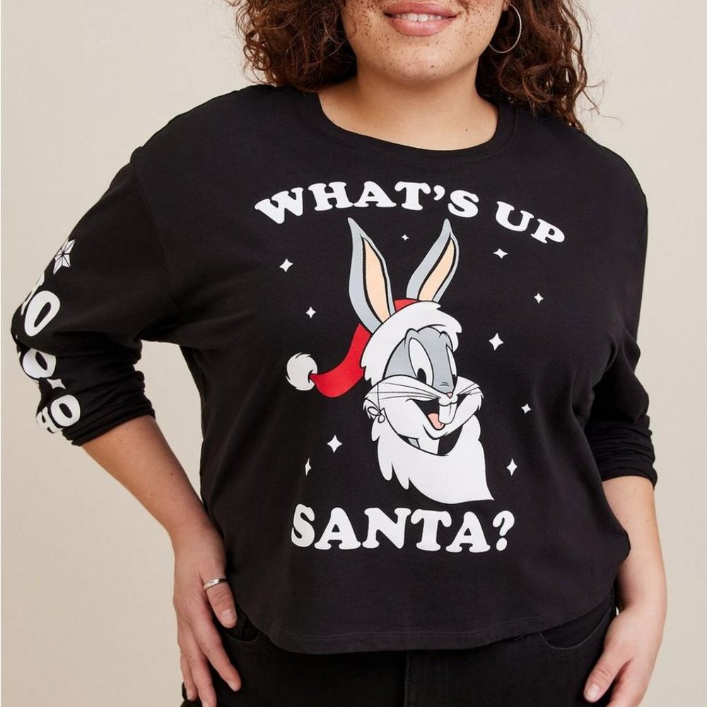 ❤️NWT TORRID TEE - BUGS BUNNY LOONEY TUNES CHRISTMAS HOLIDAY SANTA HAT